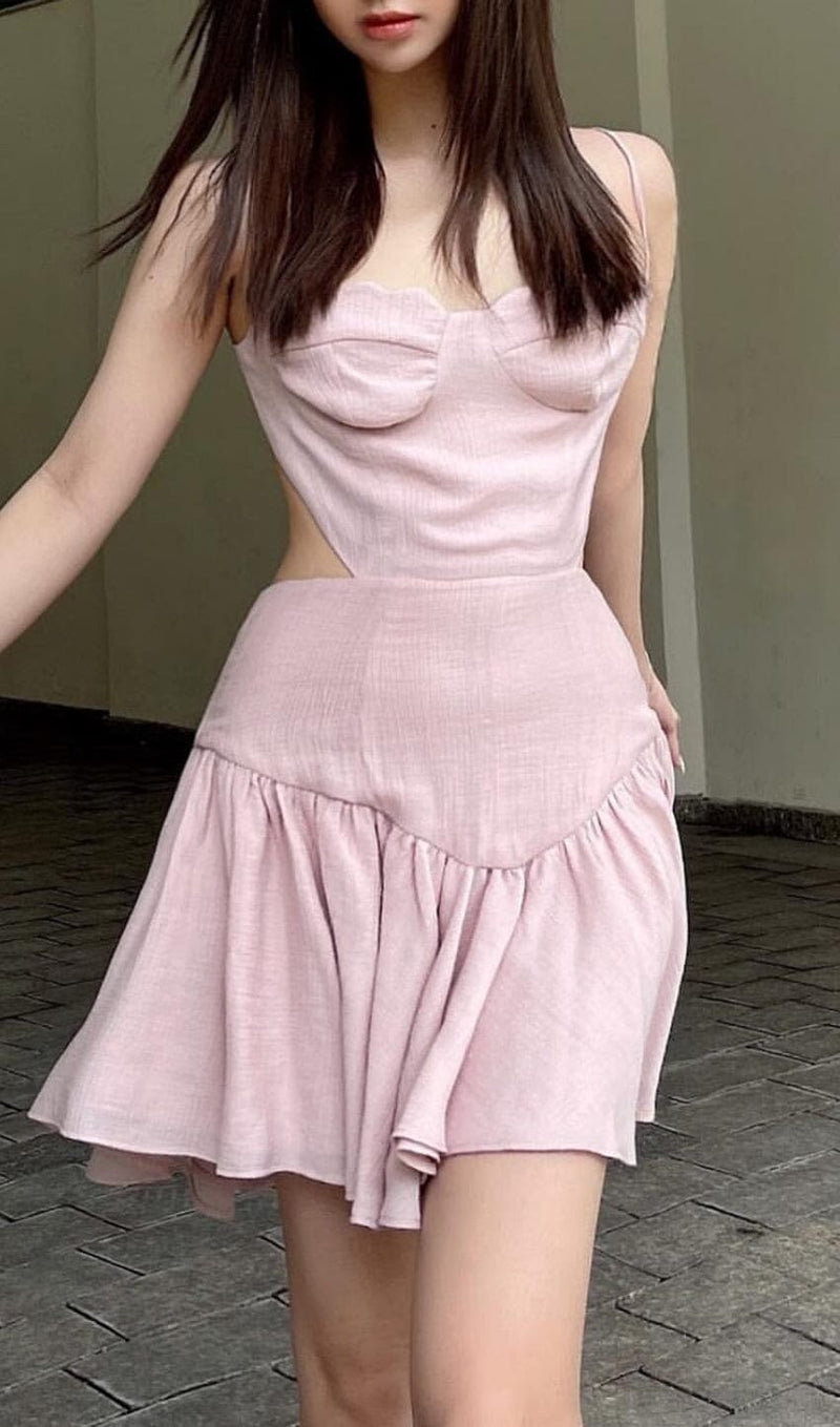 RUCHED BACKLESS STRAPPY MIDI IN PINK styleofcb 