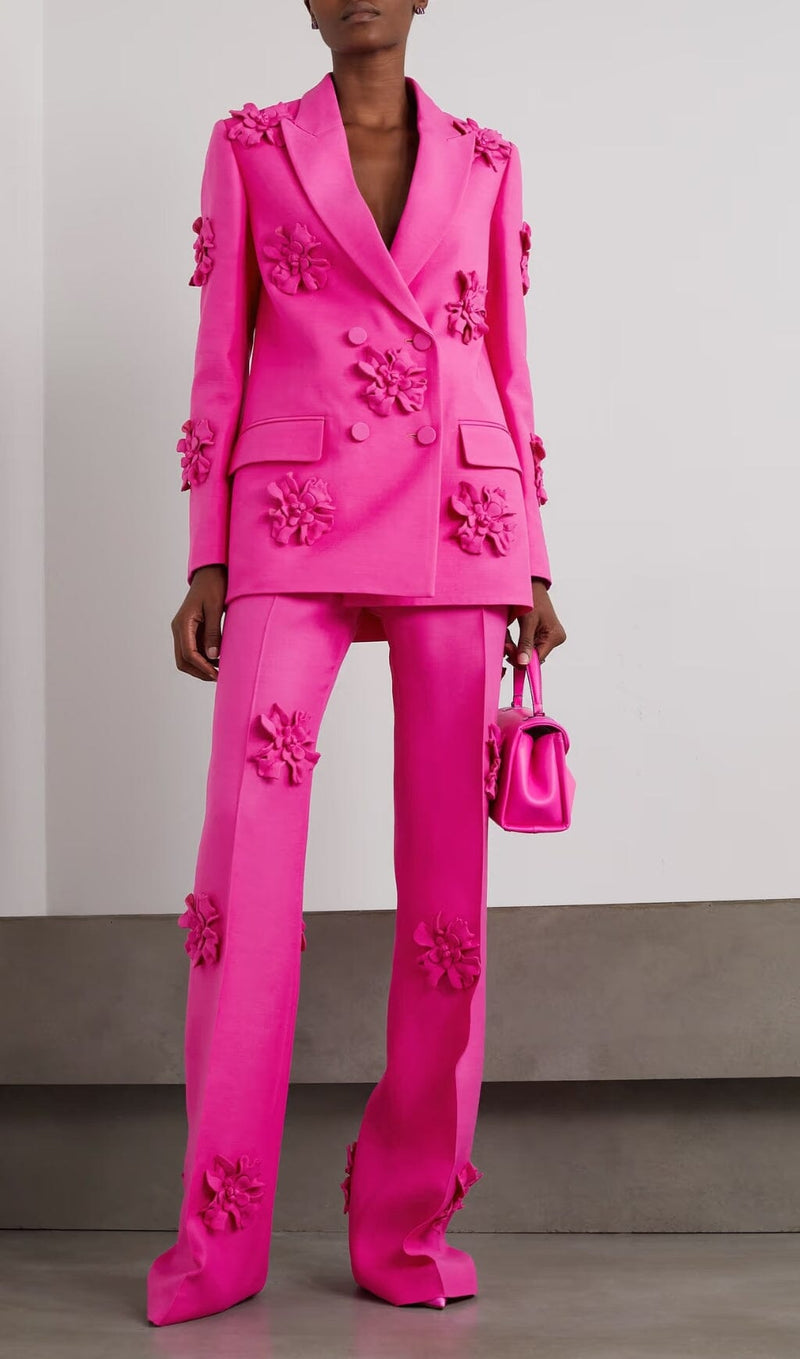 DOUBLE-BREASTED THREE DIMENSIONAL FLORAL SUIT JACKET IN PINK styleofcb 