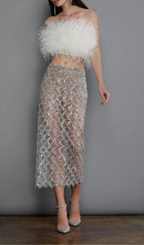 FEATHER SEQUIN TWO PIECE SET IN WHITE styleofcb 