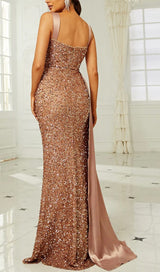 GOLD SEQUIN SLEEVELESS SUSPENDER MAXI DRESS Dresses styleofcb 