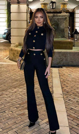 BLACK BUTTONS LONG SLEEVE TWO PIECES SUIT styleofcb 