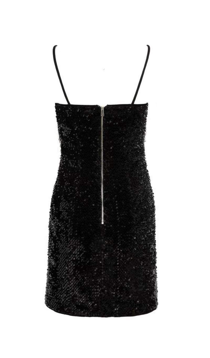 FRINGED SEQUIN MINI DRESS IN BLACK Dresses styleofcb 