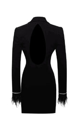 QUILLA BLACK FEATHER CRYSTAL SLEEVE BACKLESS BLAZER DRESS Dresses styleofcb 