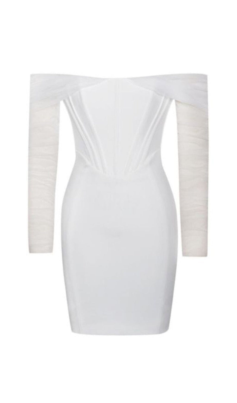 ZOFIA WHITE OFF SHOULDER MESH SLEEVE CORSET DRESS Dresses styleofcb 