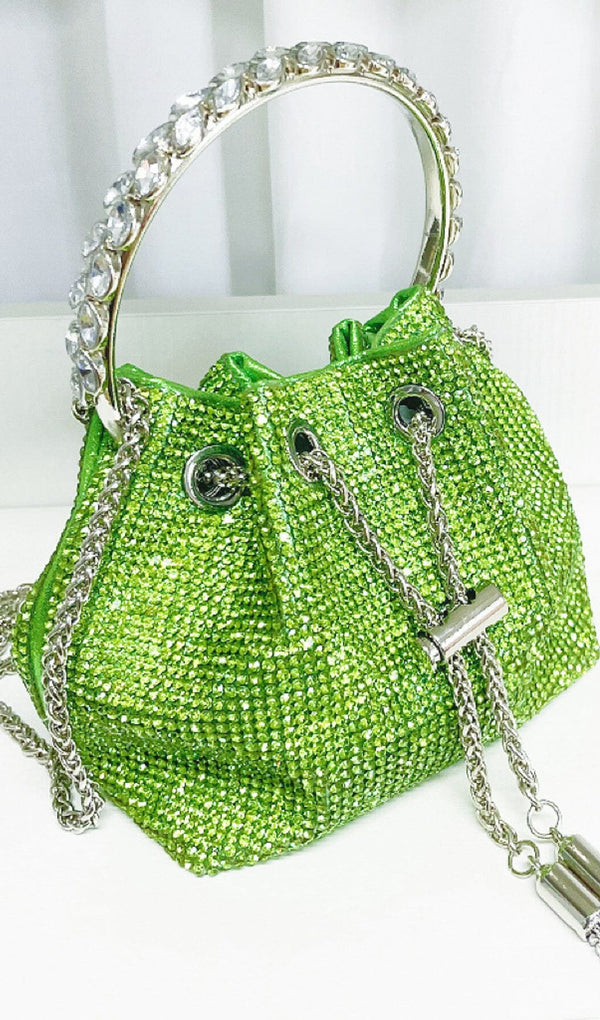 CRYSTAL EMBELLISHED BUCKET BAG IN GREEN Bags styleofcb 