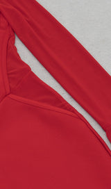 BANDAGE HANGING NECK RUFFLE SLEEVE STRETCH SLIM DRESS RED styleofcb 