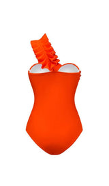 ONE SHOULDER RUFFLE ONE PIECE ORANGE SWIMSUIT styleofcb 