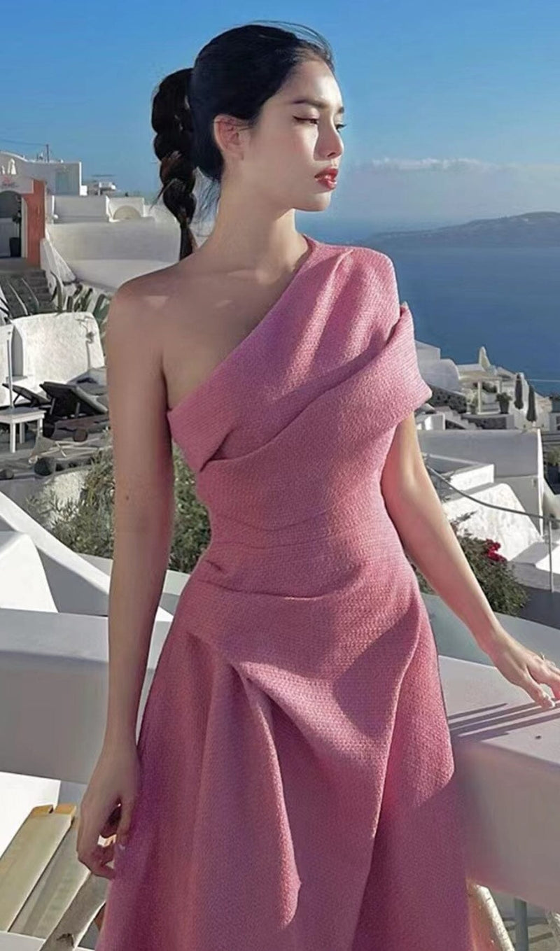 IRREGULAR ONE-SHOULDER MIDI DRESS IN RED DRESS STYLE OF CB 