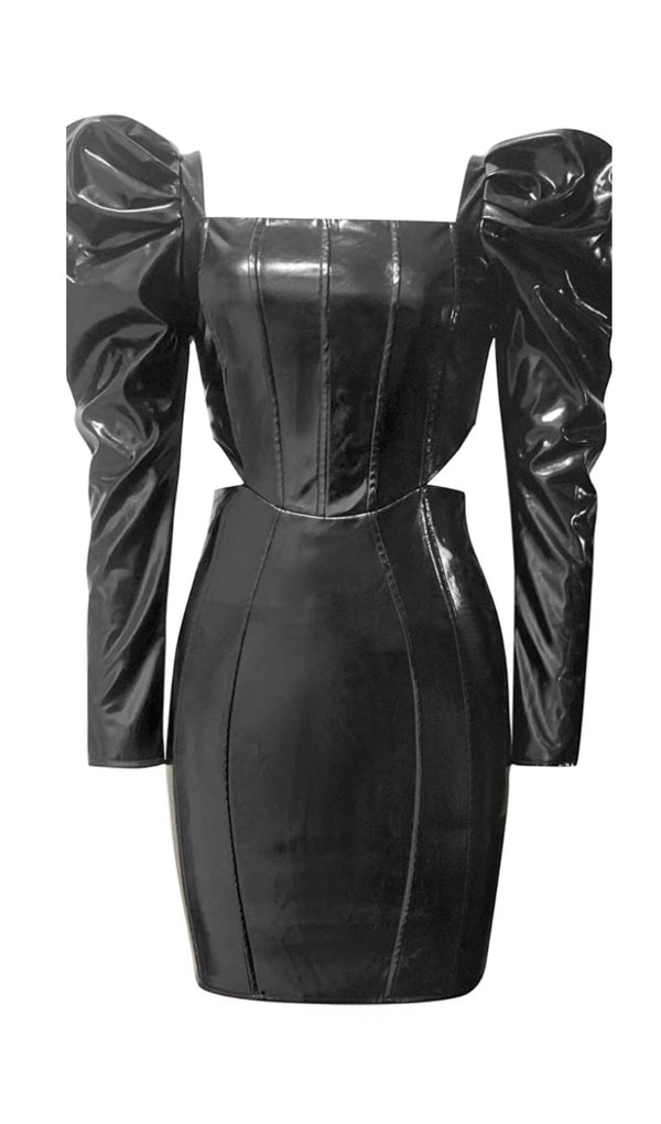 MATTE LEATHER WAIST CUT OUT HIP WRAP DRESS IN BLACK styleofcb 