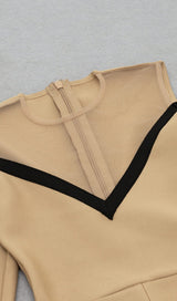 TULLE V-NECK SLIT DRESS IN CAMEL styleofcb 