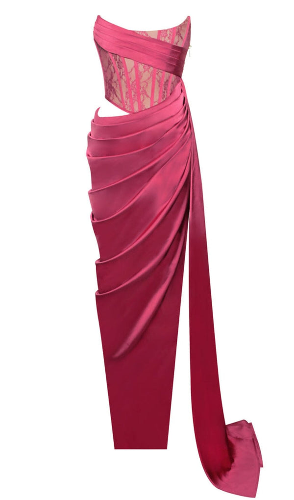 CORSET SATIN PLEATED MAXI DRESS IN RED DRESS STYLE OF CB 