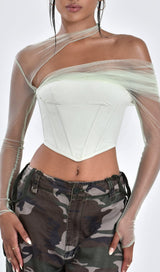 MIAH MINT STRETCH MESH SLEEVE CORSET TOP Tops styleofcb 