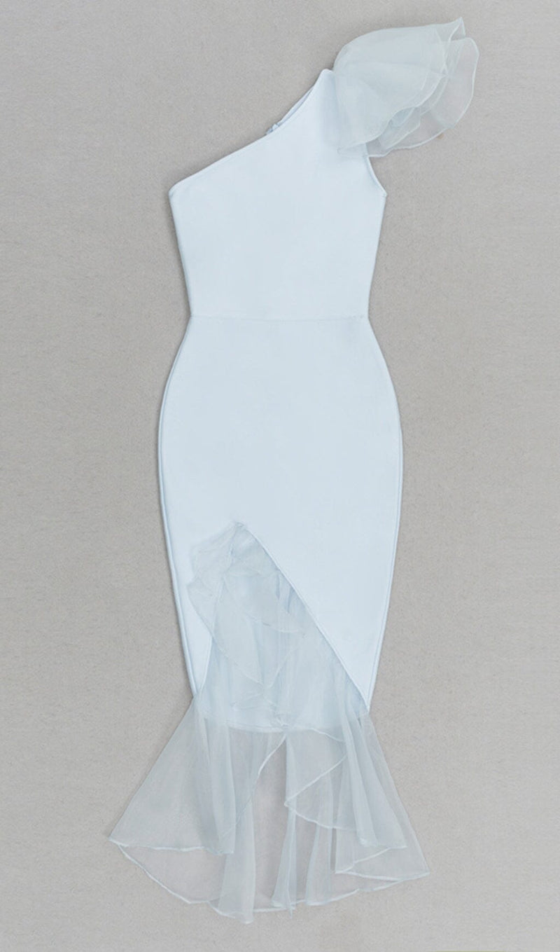 BANDAGE ONE-SHOULDER MIDI DRESS IN LIGHT BLUE styleofcb 