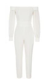 STRAPLESS LONG SLEEVES JUMPSUIT IN WHITE styleofcb 