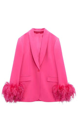 FEATHER JACKET SUIT IN HOT PINK jacket styleofcb 