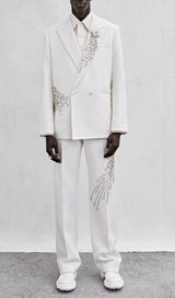 CRYSTAL EMBELLISHED CREPE SUIT SET IN WHITE STYLE OF CB 