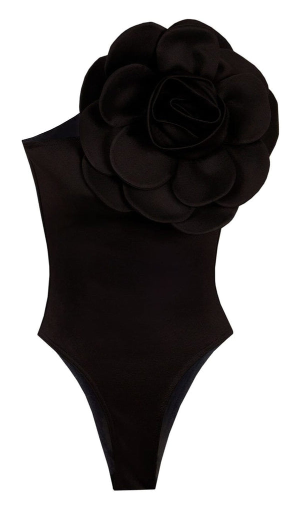 EXAGGERATED 3D FLOWER BODYSUIT IN BLACK styleofcb 