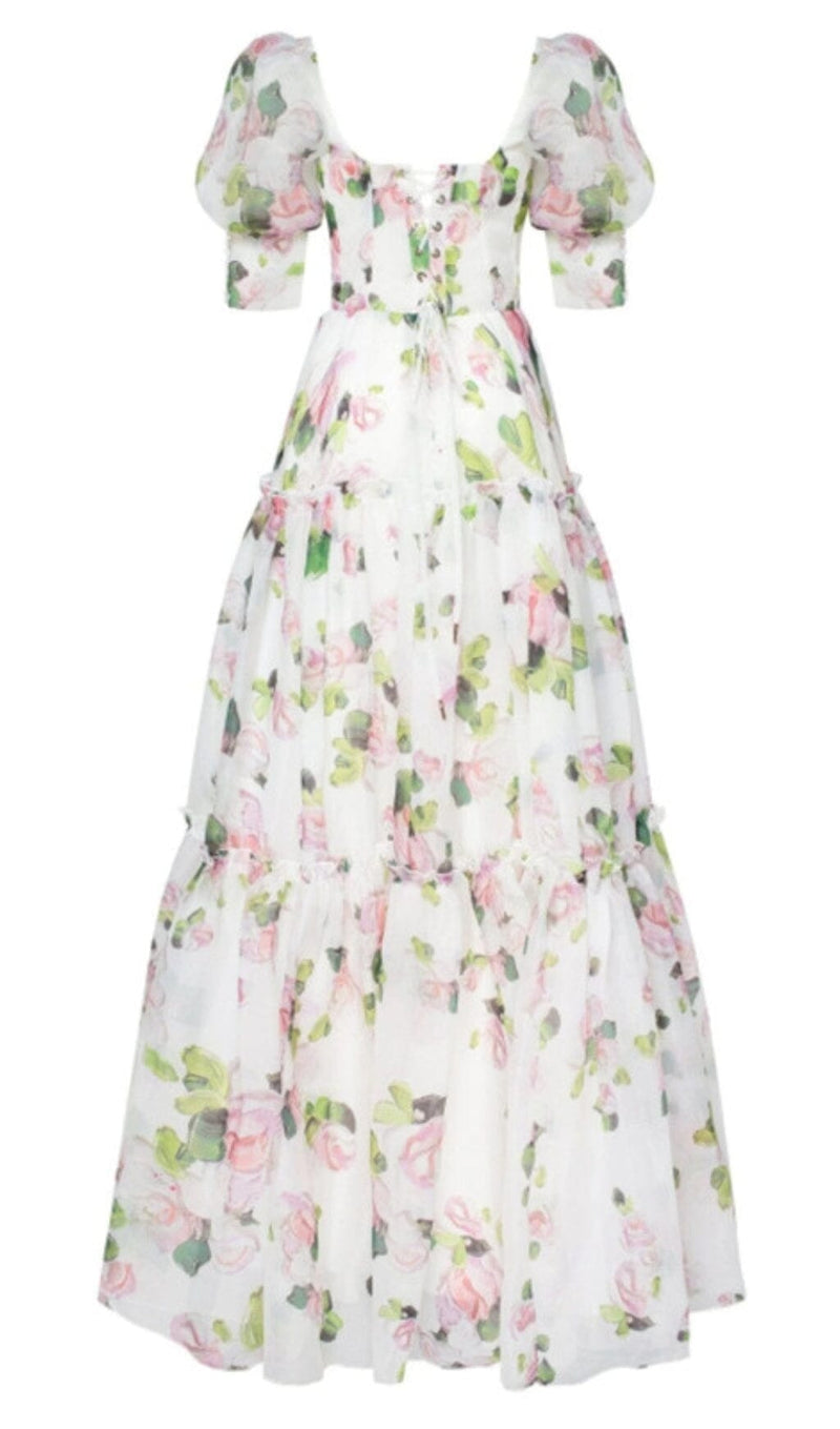 OFF-THE-SHOULDER FLORAL MAXI DRESS IN WHITE DRESS STYLE OF CB 