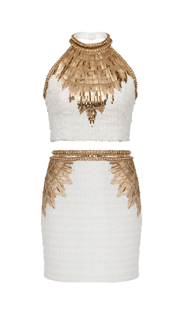 EMBELLISHED CROP TWO PIECE SUIT DRESS STYLE OF CB 