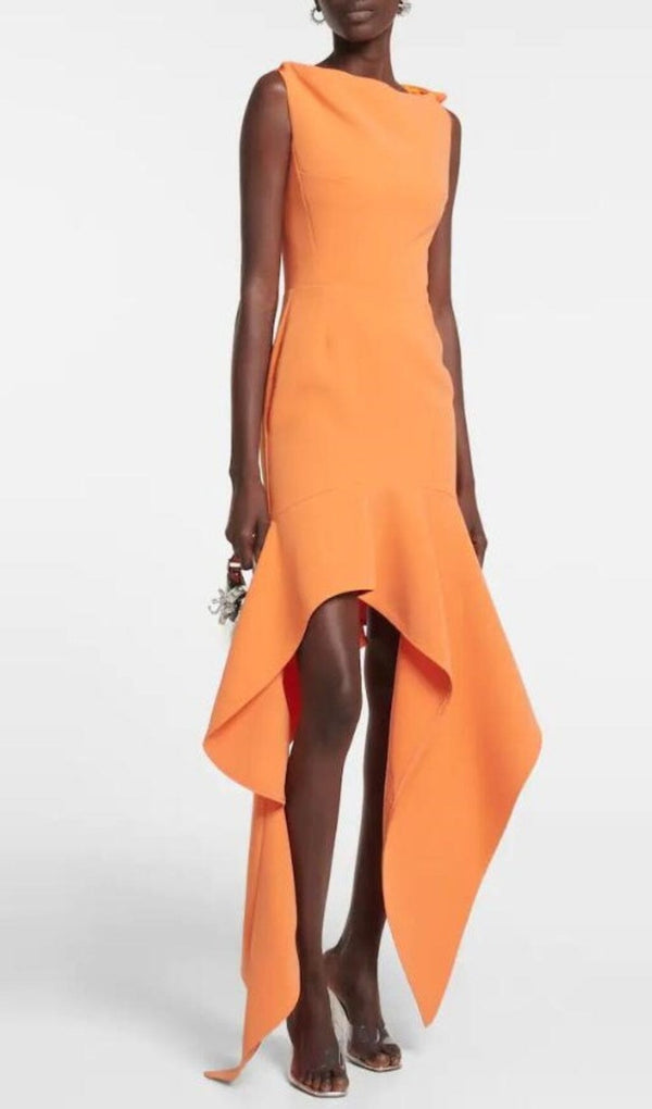 RUFFLED ASYMMETRIC HIGH-LOW DRESS IN ORANGE DRESS styleofcb 