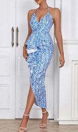 RUFFLE STRIPES MIDI DRESS IN BLUE DRESS styleofcb 