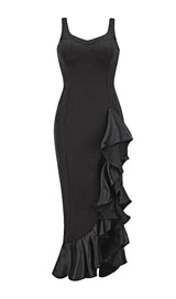 BANDAGE RUCHED MIDI DRESS IN BLACK Dresses styleofcb 