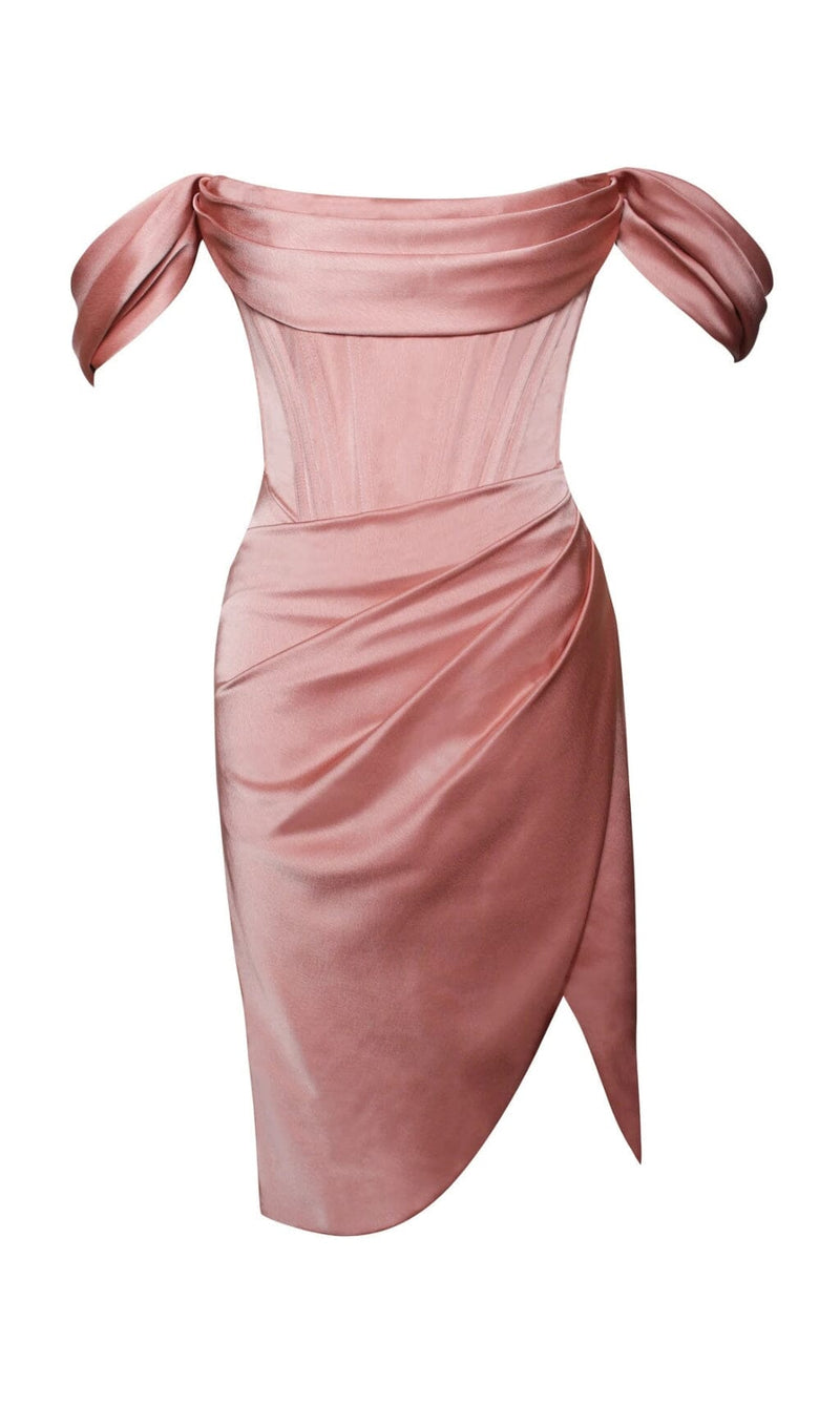 WILEY BLUSH PINK SATIN OFF SHOULDER CORSET DRESS Dresses styleofcb 