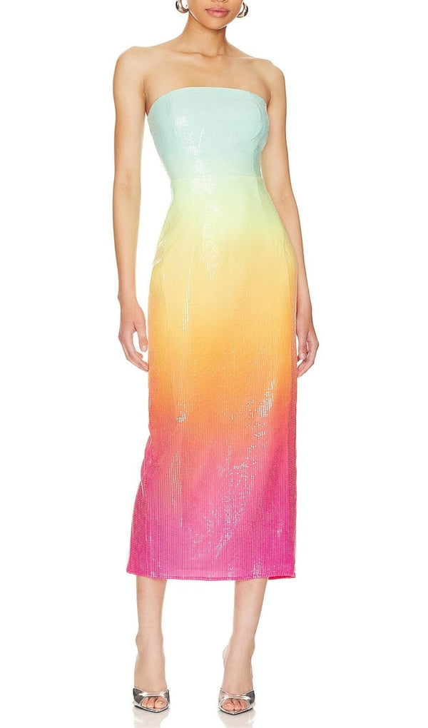 STRAPLESS SEQUIN OMBRE MAXI DRESS IN MULTI-COLOR DRESS styleofcb 