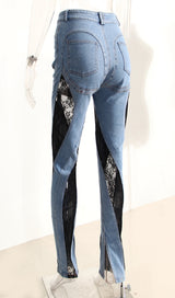 LACE PANELED HIGH RISE SKINNY JEANS