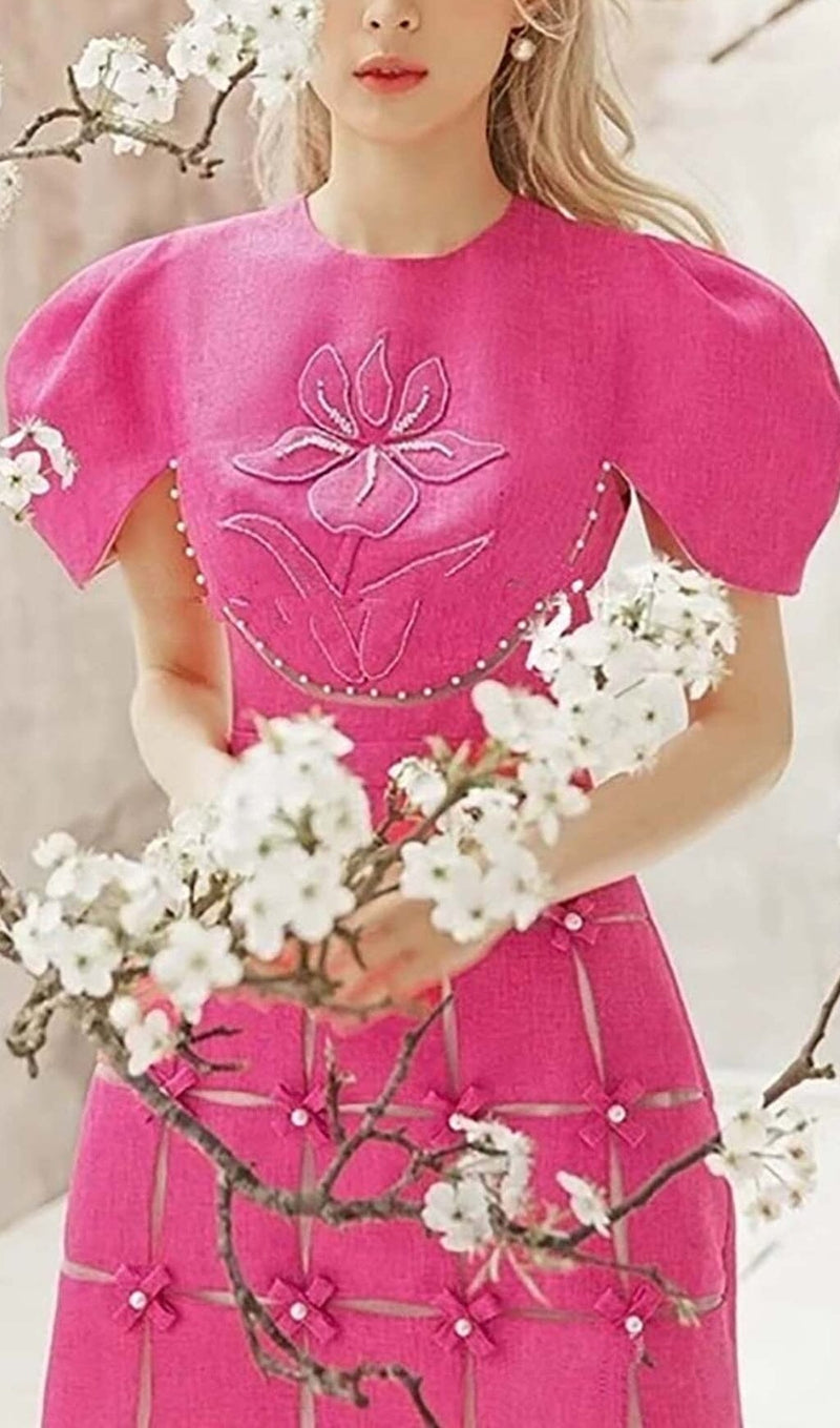 3D FLOWER O NECK MINI DRESS IN PINK DRESS STYLE OF CB 