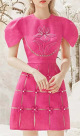 3D FLOWER O NECK MINI DRESS IN PINK DRESS STYLE OF CB 