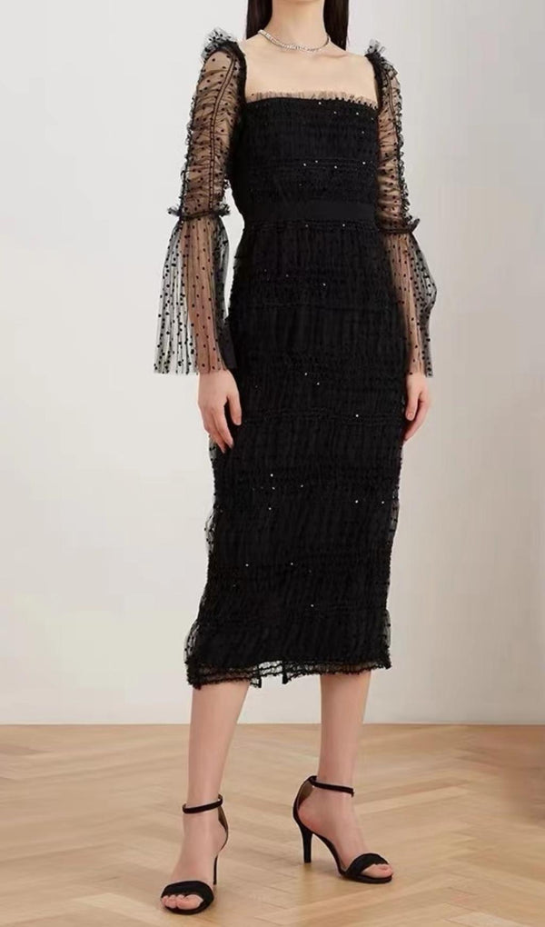 LACE BACKLESS MIDI DRESS IN BLACK Dresses styleofcb 