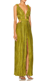 CUTOUT PLUNGE MIDI DRESS IN LIME GREEN DRESS STYLE OF CB 