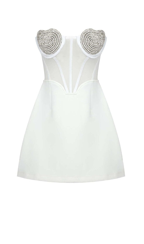 STRAPLESS HEART BUSTIER MINI DRESS IN WHITE DRESS styleofcb 