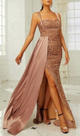 GOLD SEQUIN SLEEVELESS SUSPENDER MAXI DRESS Dresses styleofcb 