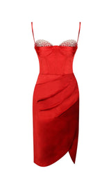 NYLA RED SATIN CORSET DRESS WITH CRYSTALS Dresses styleofcb 