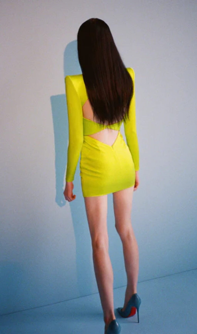 LONG SLEEVE TIGHT BACKLESS DRESS IN YELLOW DREESES styleofcb 