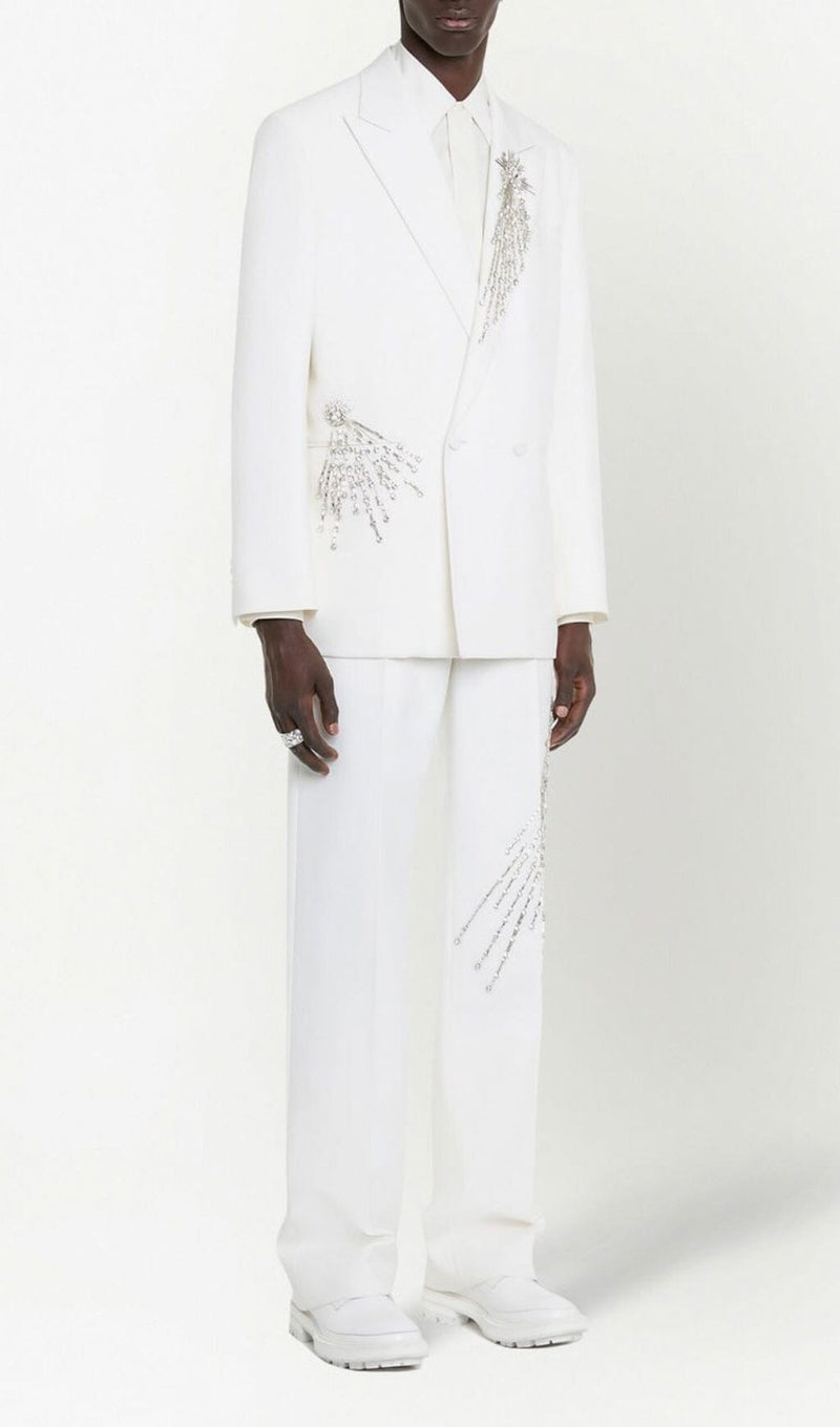 CRYSTAL EMBELLISHED CREPE SUIT SET IN WHITE STYLE OF CB 