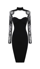 BLACK LACE STITCHED CHEST HOLLOW DRESS styleofcb 
