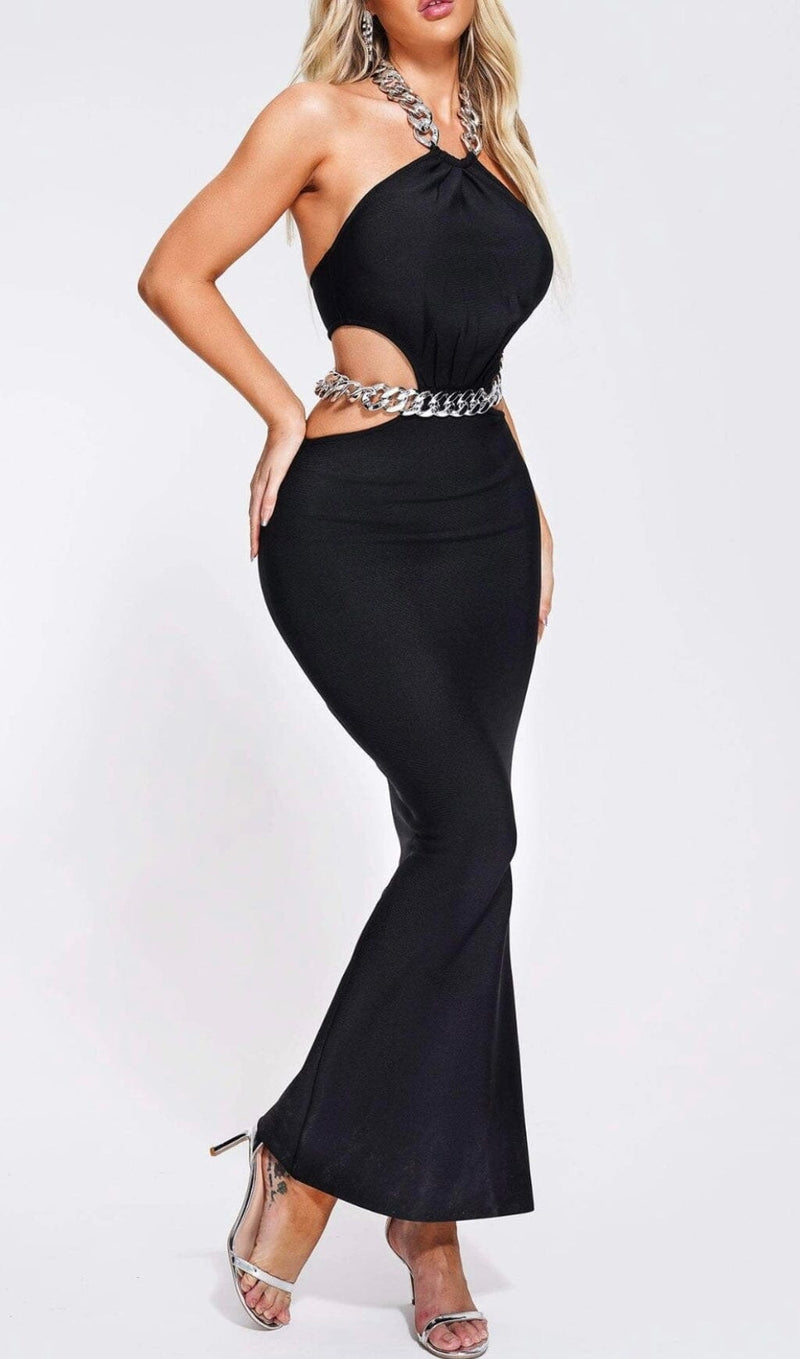 CHAIN CUTOUT MAXI DRESS IN BLACK styleofcb 