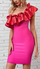 RUFFLE ONE SHOULDER MINI BODYCON DRESS IN RED DRESS STYLE OF CB 