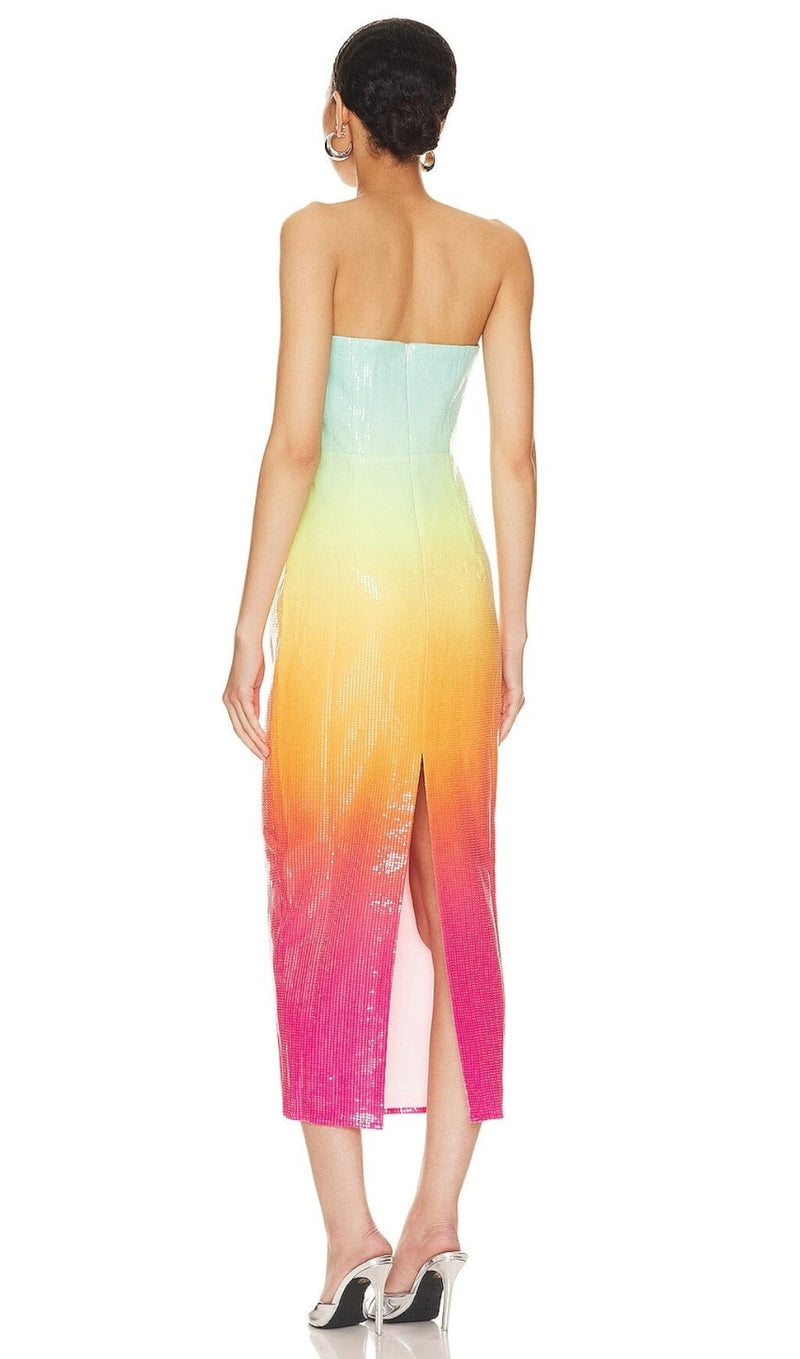 STRAPLESS SEQUIN OMBRE MAXI DRESS IN MULTI-COLOR DRESS styleofcb 