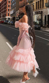 ONE-LINE SHOULDER AND WOODEN EARS DRESS IN PINK styleofcb 