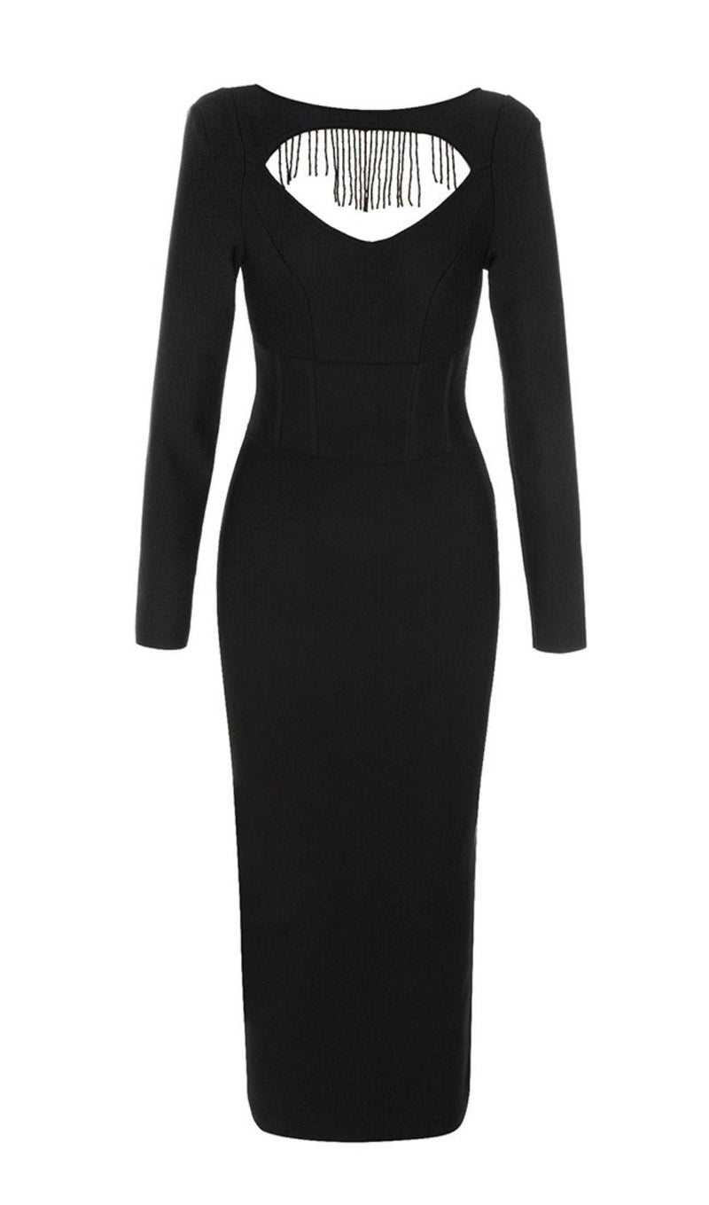 CUT OUT LONG SLEEVES MIDI DRESS IN BLACK styleofcb 