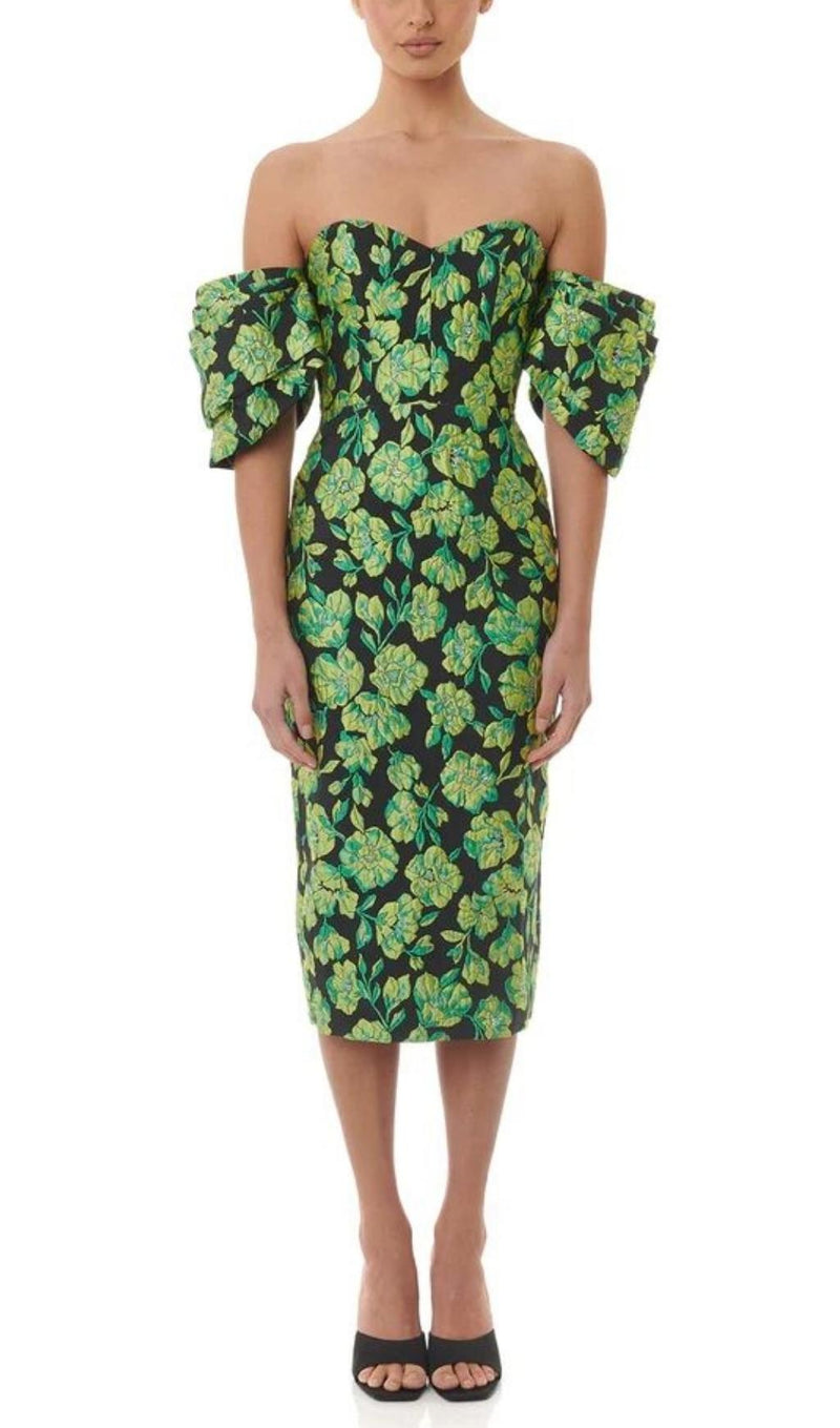 JACQUARD STRAPLESS MIDI DRESS IN GREEN Dresses styleofcb 