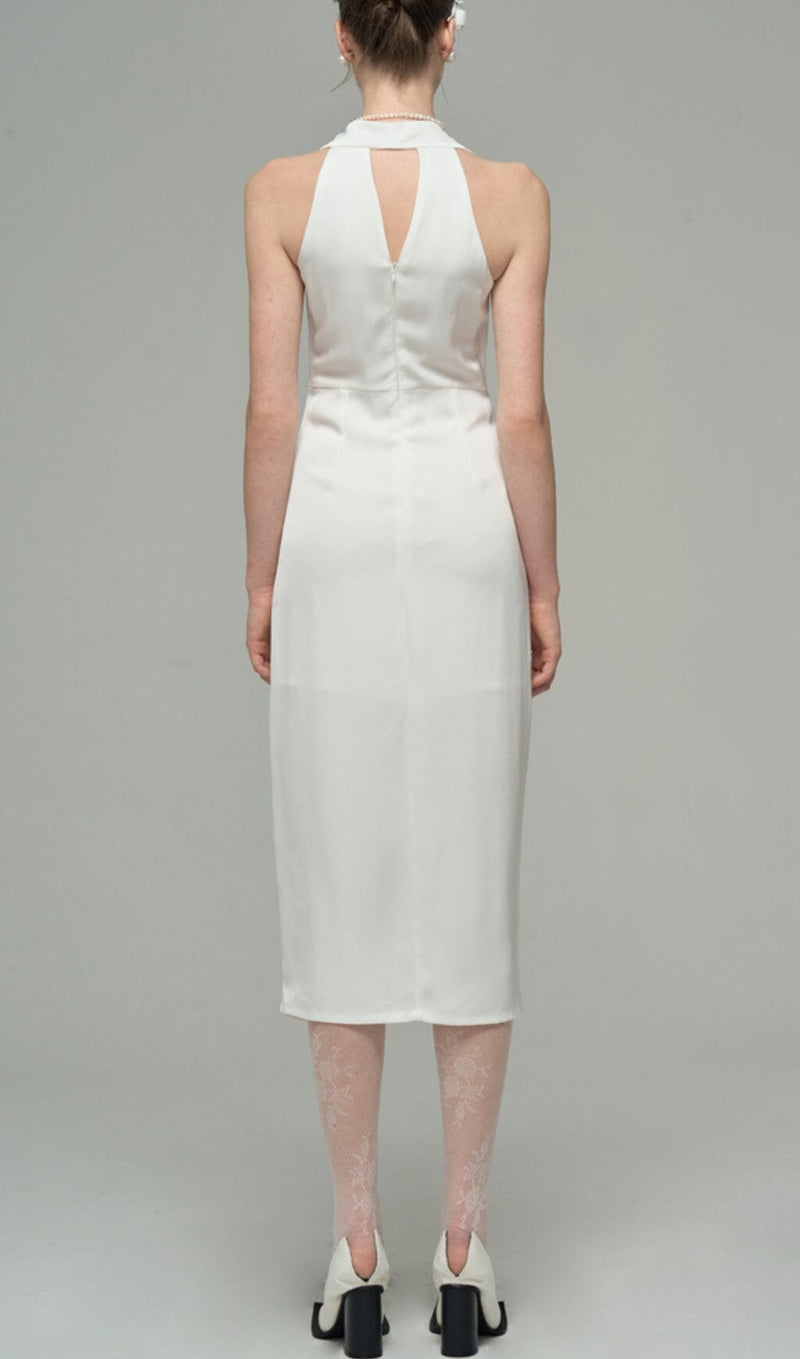 SATIN PEARL DECORATIVE DRESS IN WHITE styleofcb 