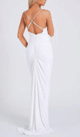 FLOWER-EMBELLISHED PLUNGE MAXI DRESS IN WHITE DRESS STYLE OF CB 