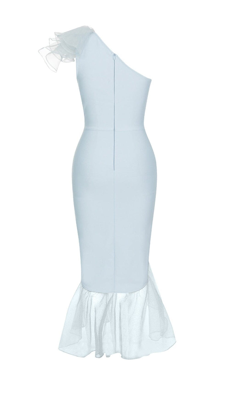 BANDAGE ONE-SHOULDER MIDI DRESS IN LIGHT BLUE styleofcb 