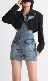 SUIT COLLAR PATCHWORK DENIM TWO-PIECE SUIT styleofcb 