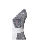 Silver White One Sleeved Sequin Crepe Tuxedo Blazer Dress Dresses styleofcb 